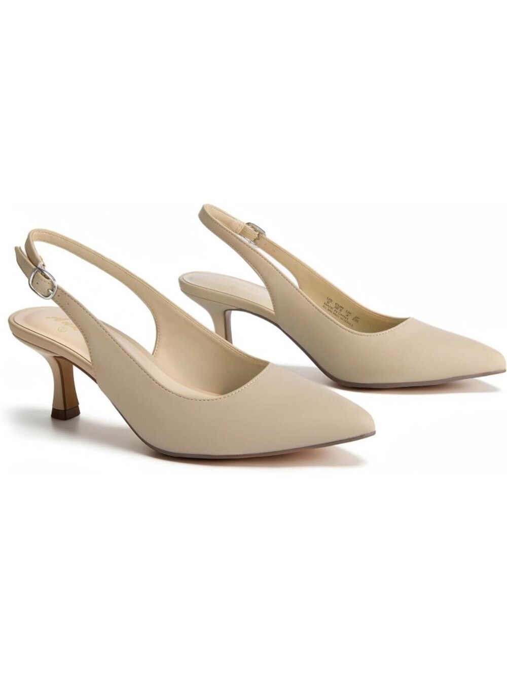 Women's Slingback Kitten Heels Pointed Toe Low Heel Nude Nu Pumps Dress Shoes